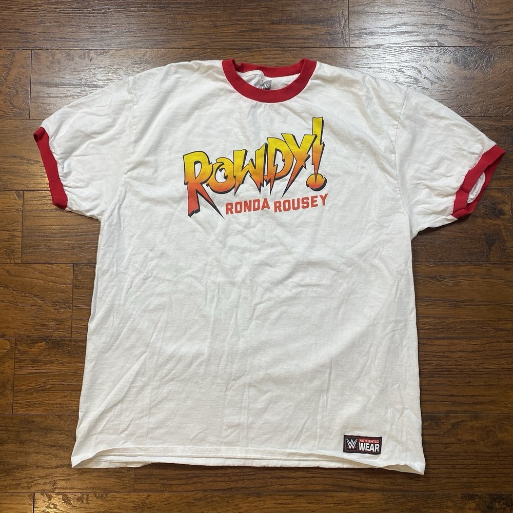 WWE Authentic Rowdy Ronda Rousey White 2016 Ringer T-Shirt Men Size XL Wrestling